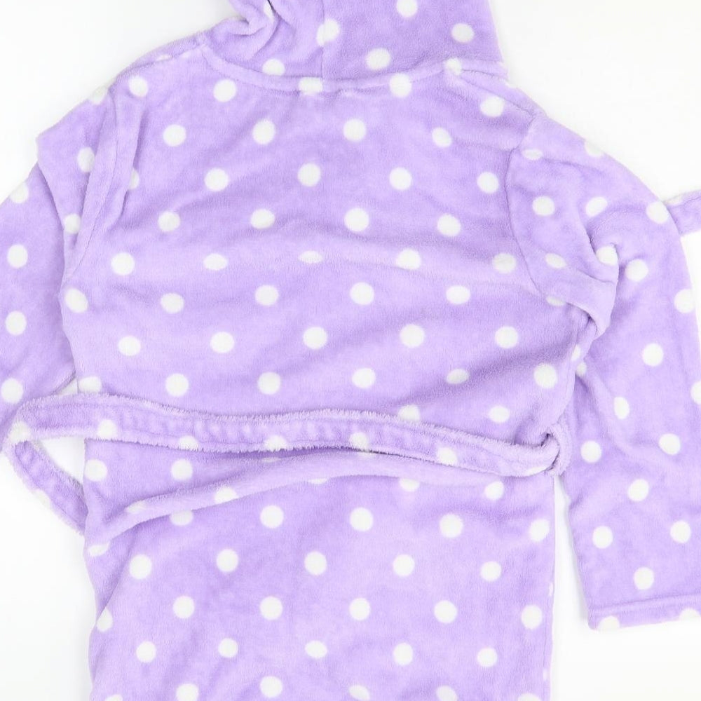 Preworn Girls Purple Polka Dot   Robe Size 10-11 Years  - Caitlin embroidered on