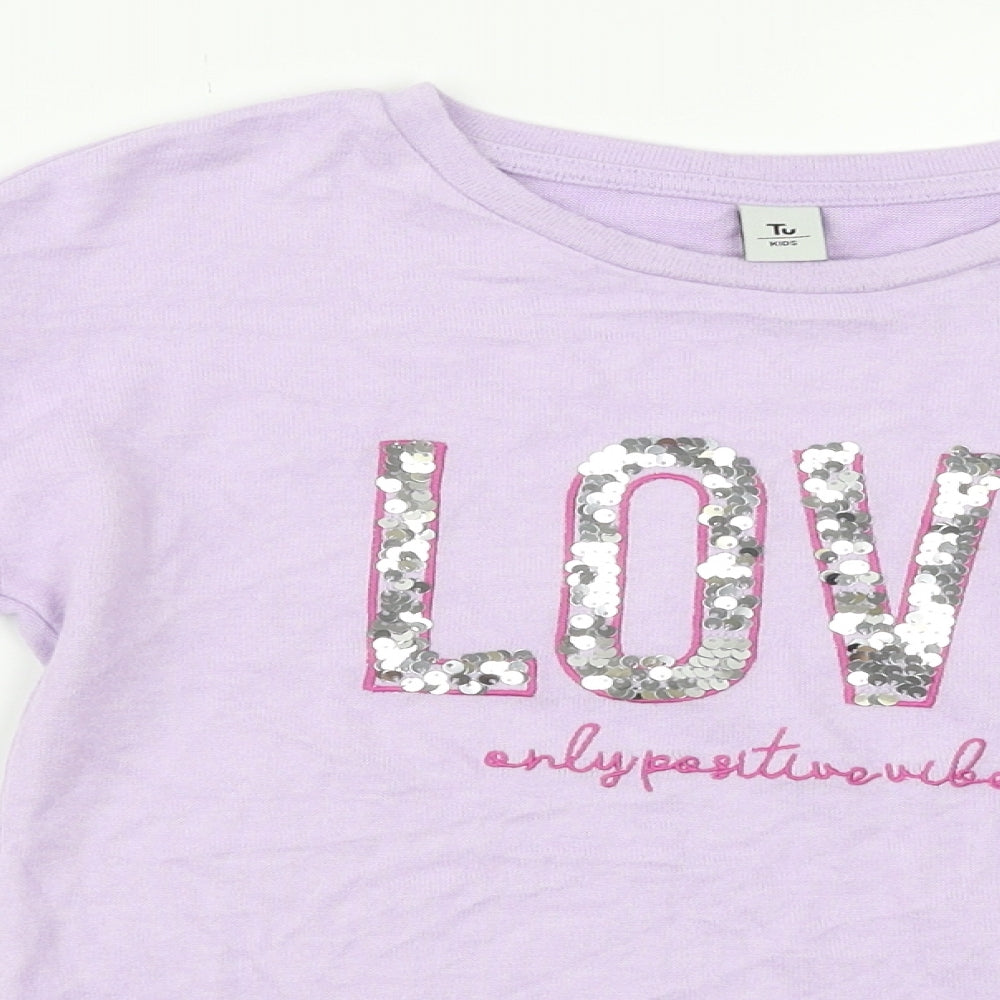 TU Girls Purple   Basic T-Shirt Size 10 Years  - ruffle detail