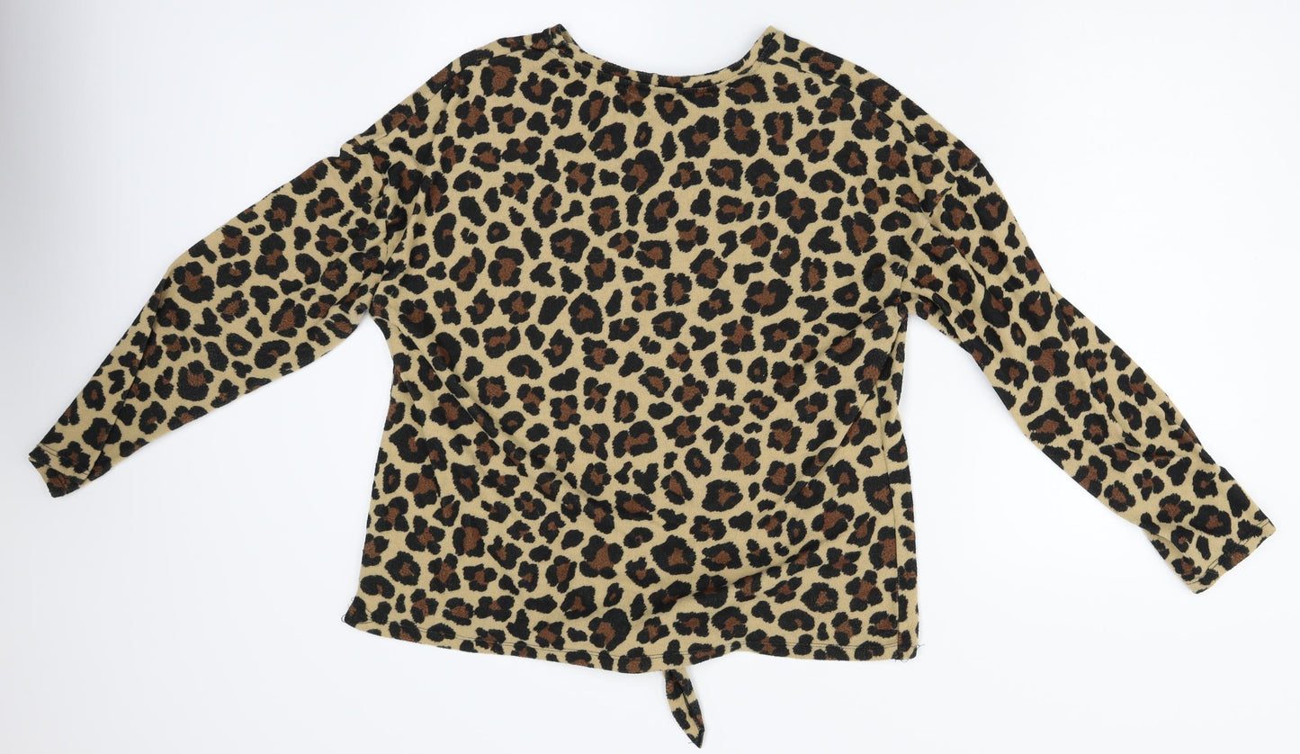 pep co Womens Brown Animal Print  Pullover Jumper Size 14  - tie in front