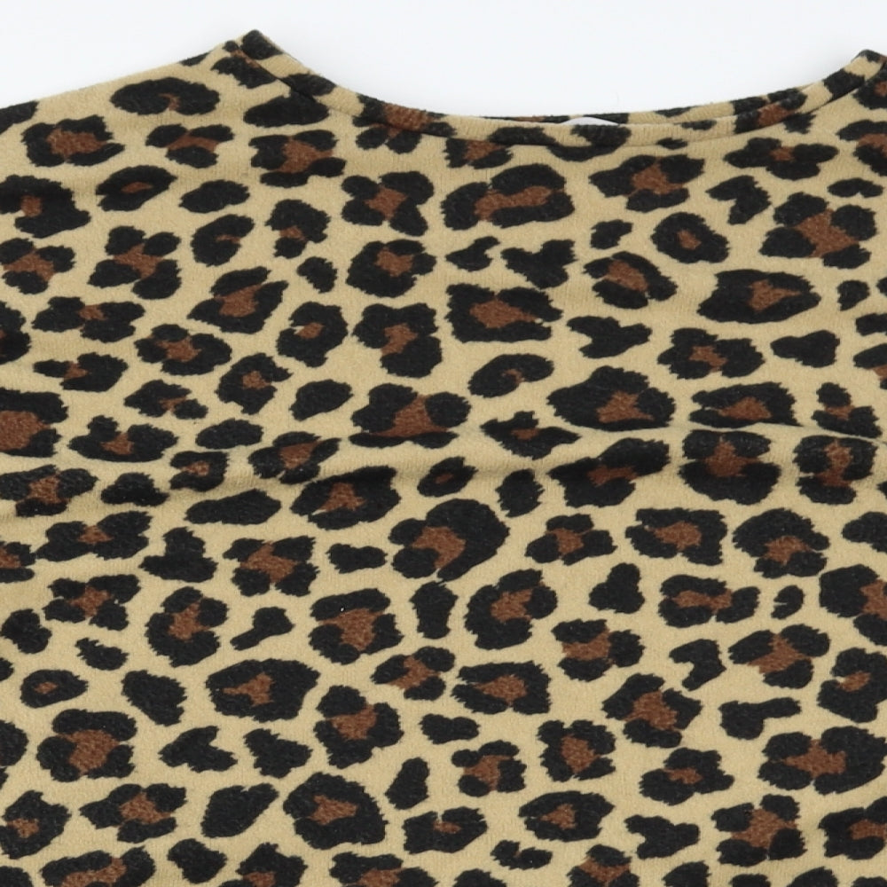 pep co Womens Brown Animal Print  Pullover Jumper Size 14  - tie in front