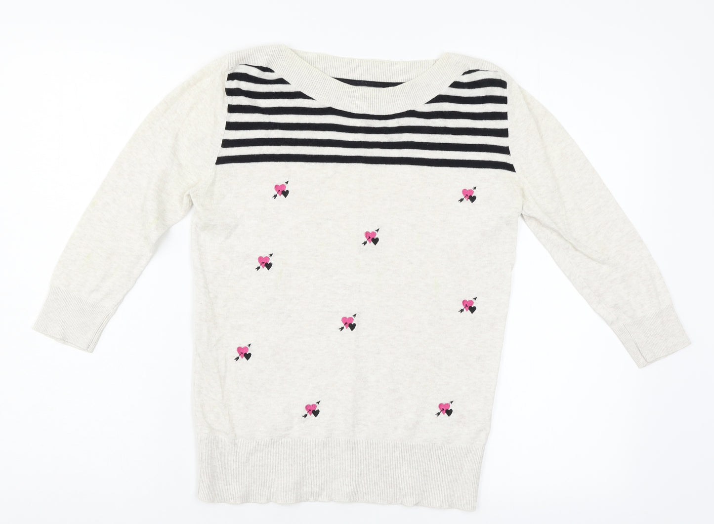Red Herring Womens White Striped  Pullover Jumper Size 10