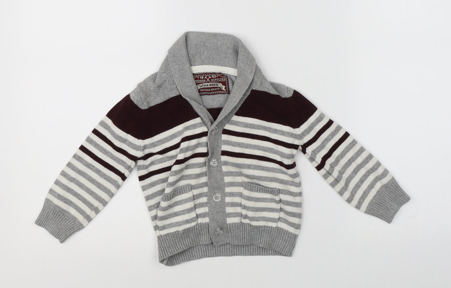 Little Rebel Baby Grey Striped  Pullover Jumper Size 18-24 Months