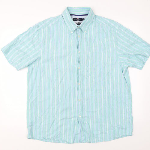 Marks & Spencer Mens Green Striped   Button-Up Size L