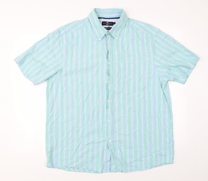 Marks & Spencer Mens Green Striped   Button-Up Size L