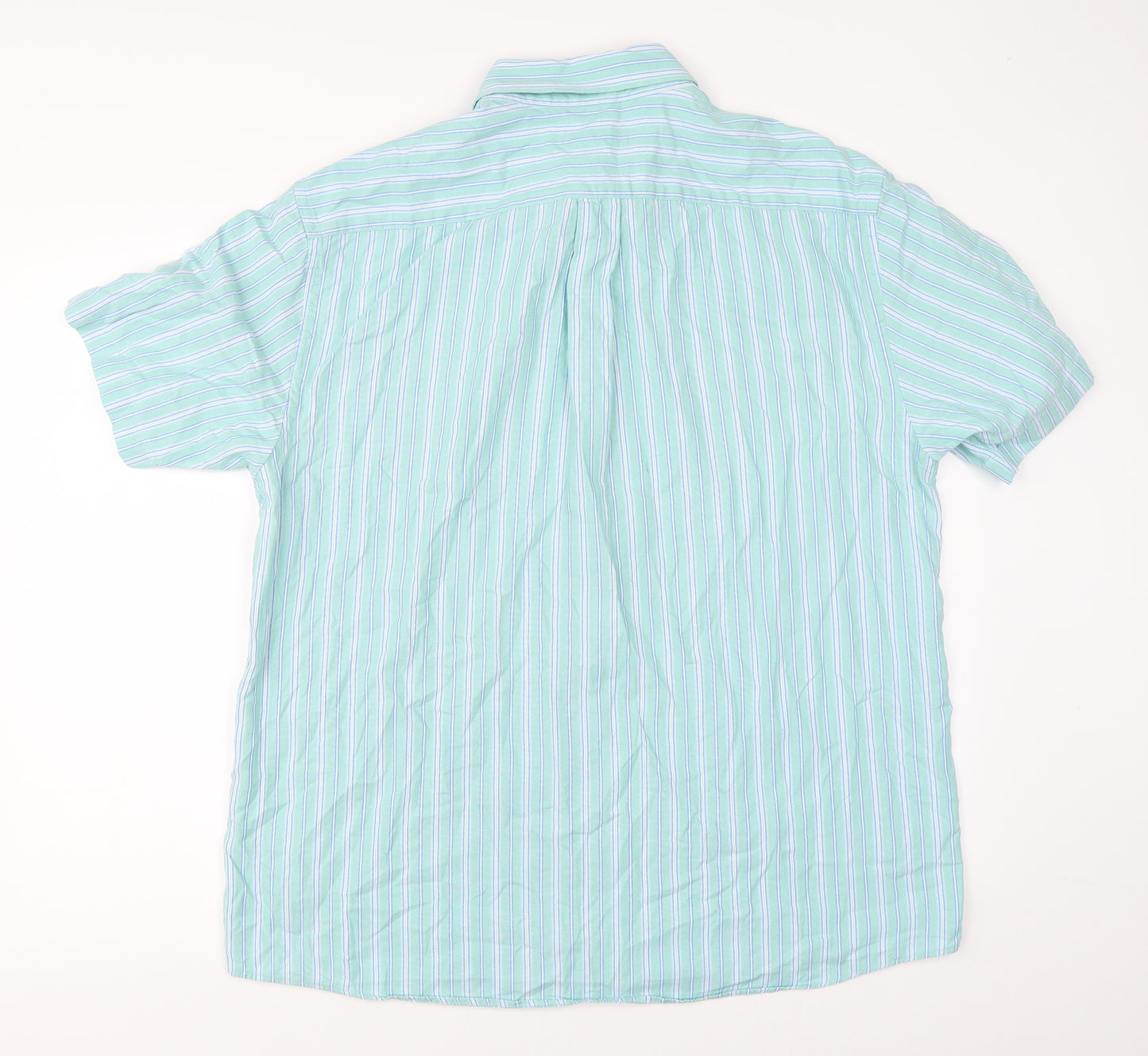 Marks & Spencer Mens Green Striped   Button-Up Size L