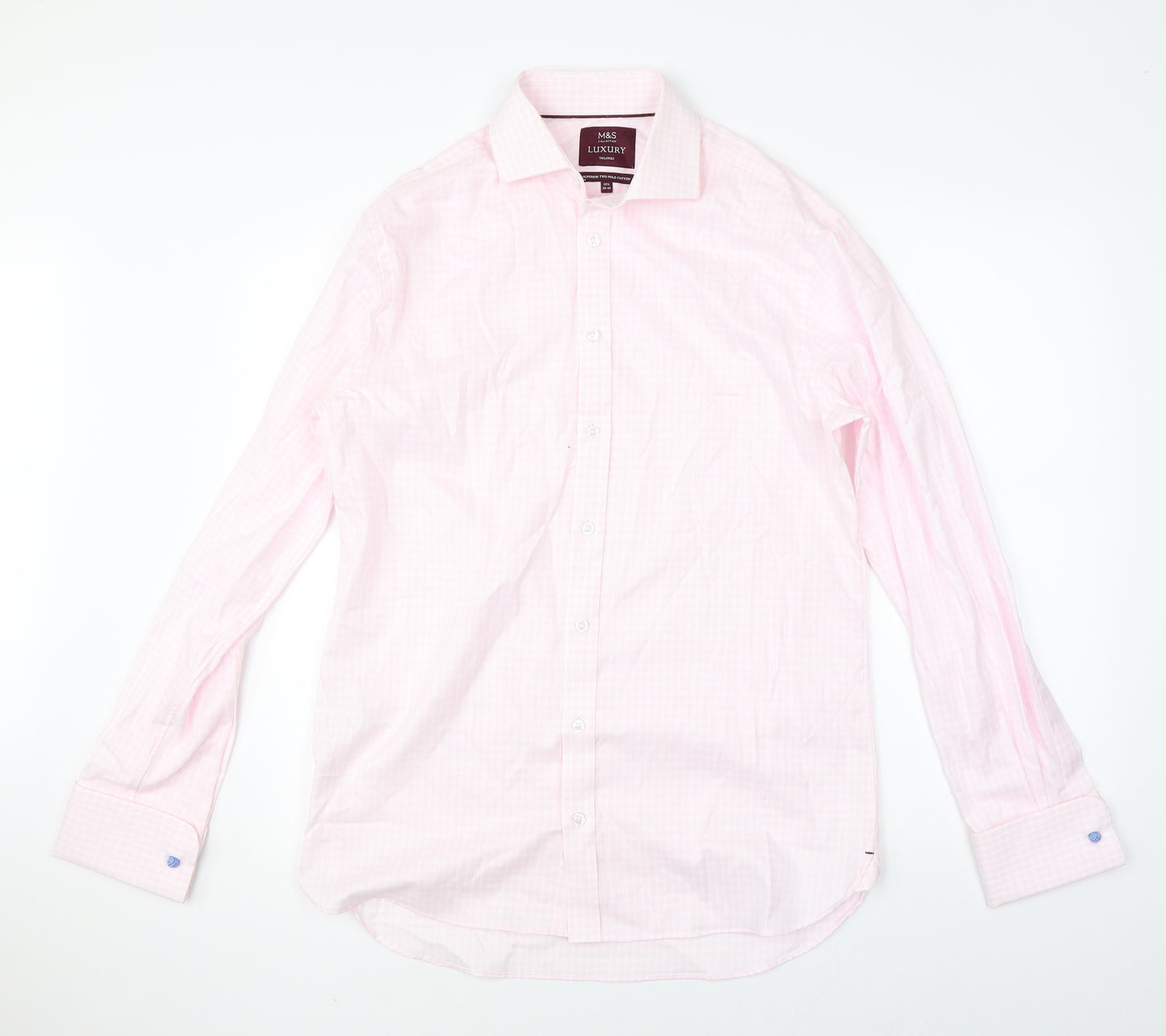 Marks & Spencer Mens Pink Check   Dress Shirt Size L