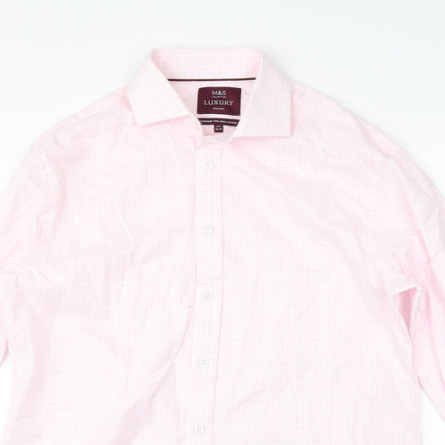Marks & Spencer Mens Pink Check   Dress Shirt Size L