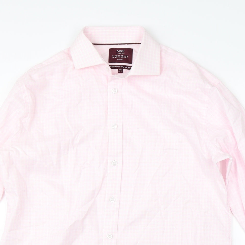 Marks & Spencer Mens Pink Check   Dress Shirt Size L