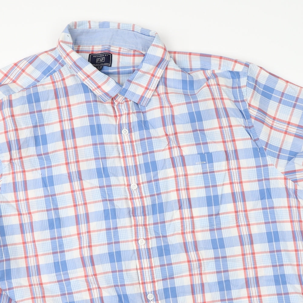 F&F Mens Blue Check   Button-Up Size 3XL