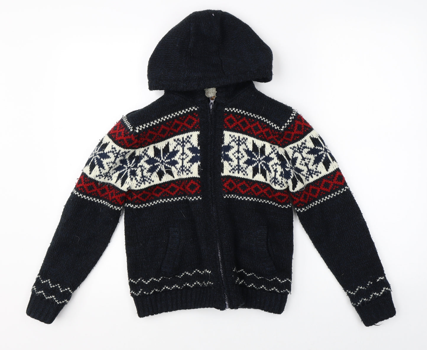 Primark Boys Blue Fair Isle  Full Zip Hoodie Size 8-9 Years