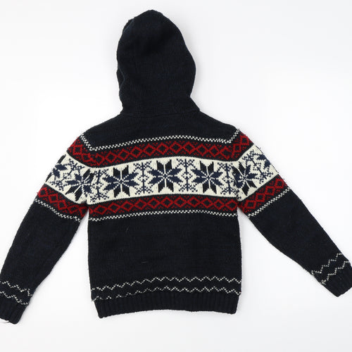Primark Boys Blue Fair Isle  Full Zip Hoodie Size 8-9 Years