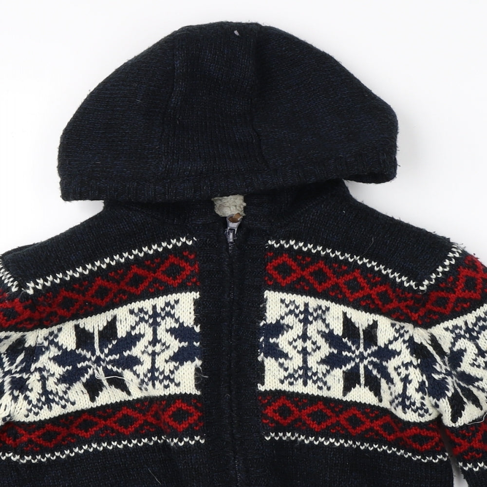 Primark Boys Blue Fair Isle  Full Zip Hoodie Size 8-9 Years