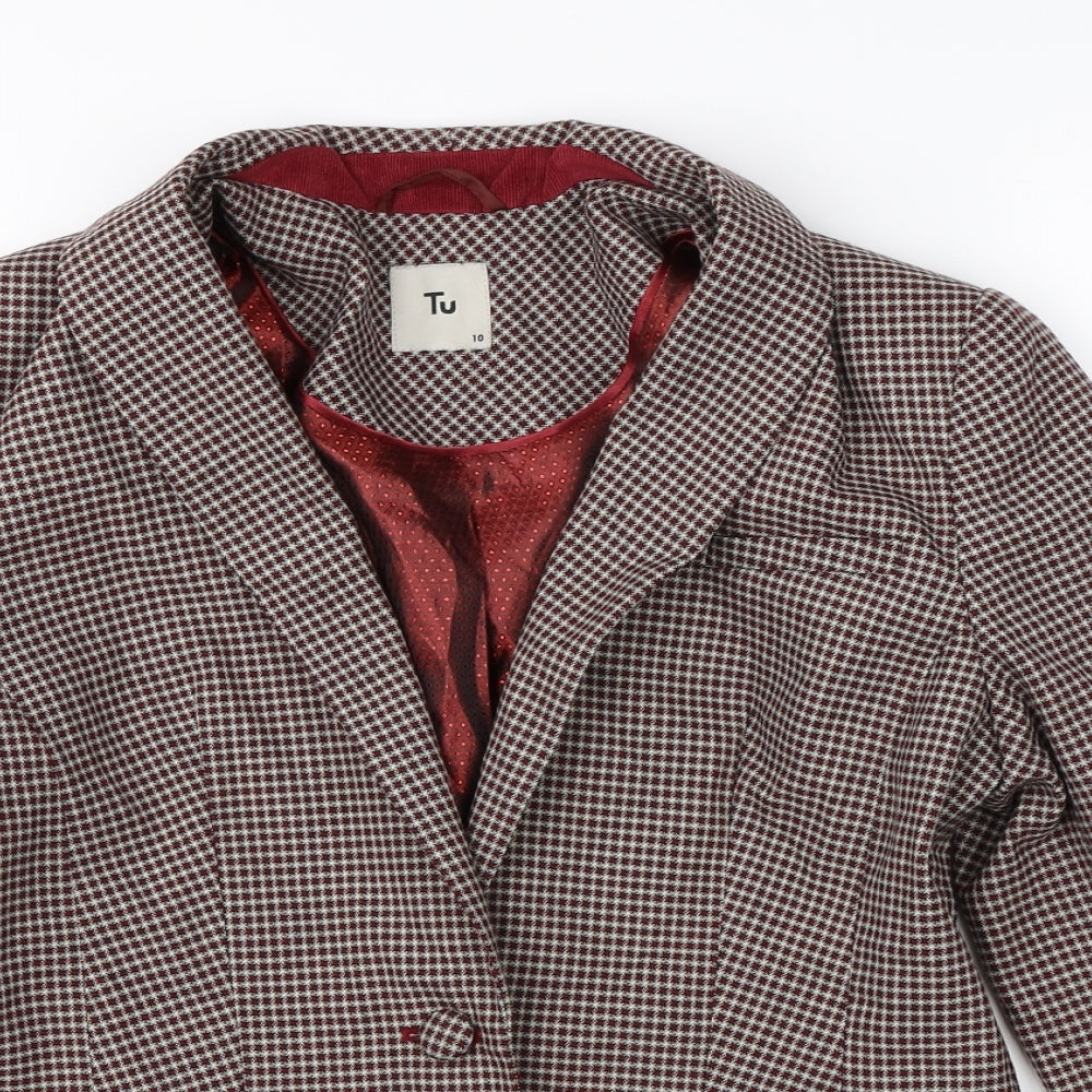 TU Womens Red Check  Jacket Blazer Size 10