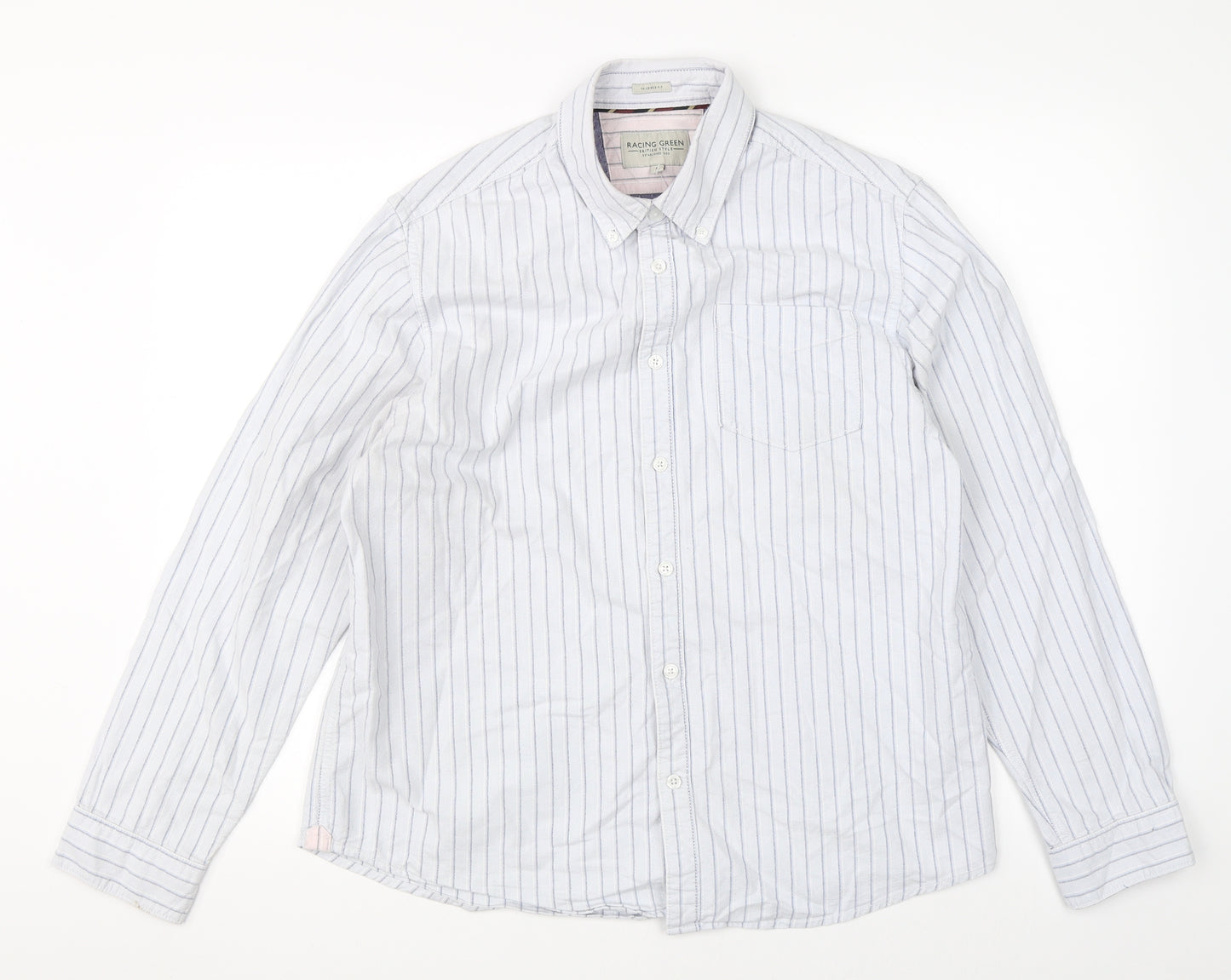 Racing Green Mens Blue Striped   Button-Up Size L