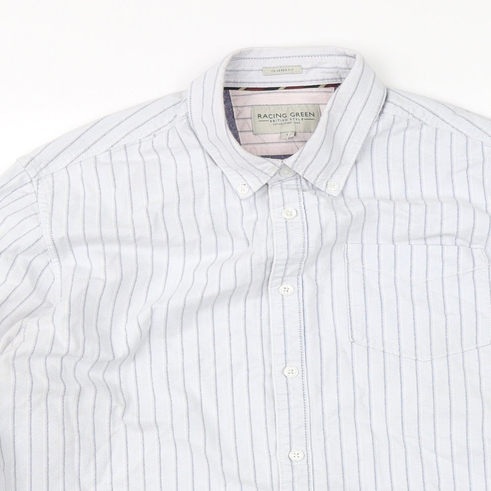 Racing Green Mens Blue Striped   Button-Up Size L
