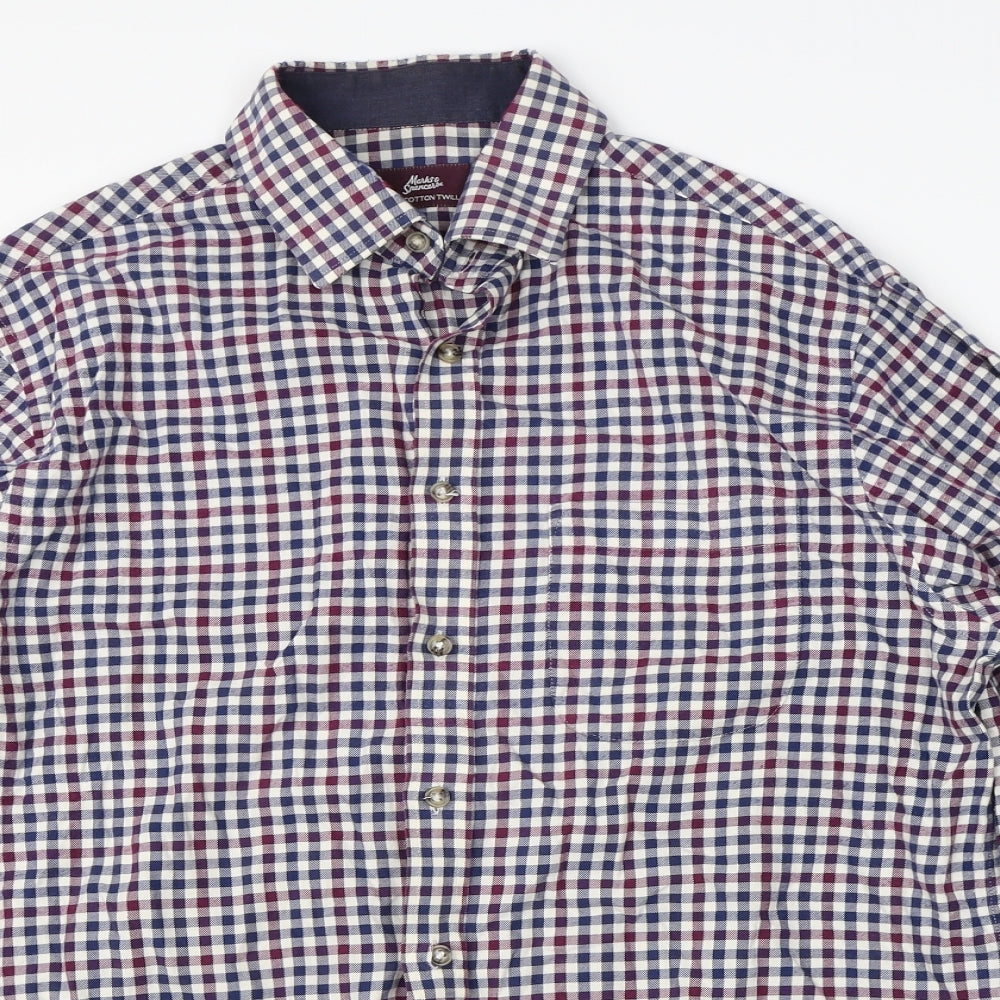 Marks & Spencer Mens Multicoloured Check   Button-Up Size L