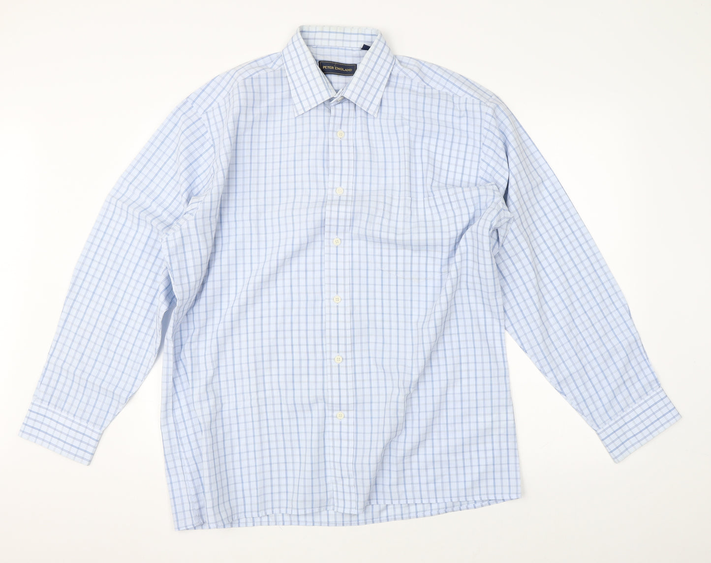 Peter England Mens Blue Check   Button-Up Size 41