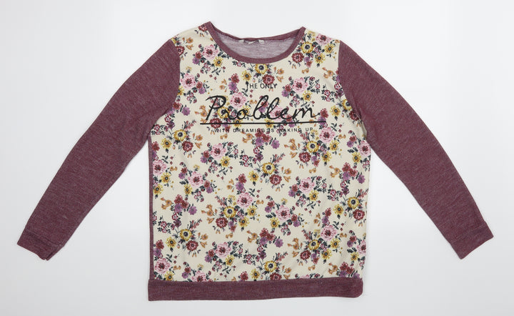 Clockhouse Womens Purple Floral  Pullover Jumper Size XL