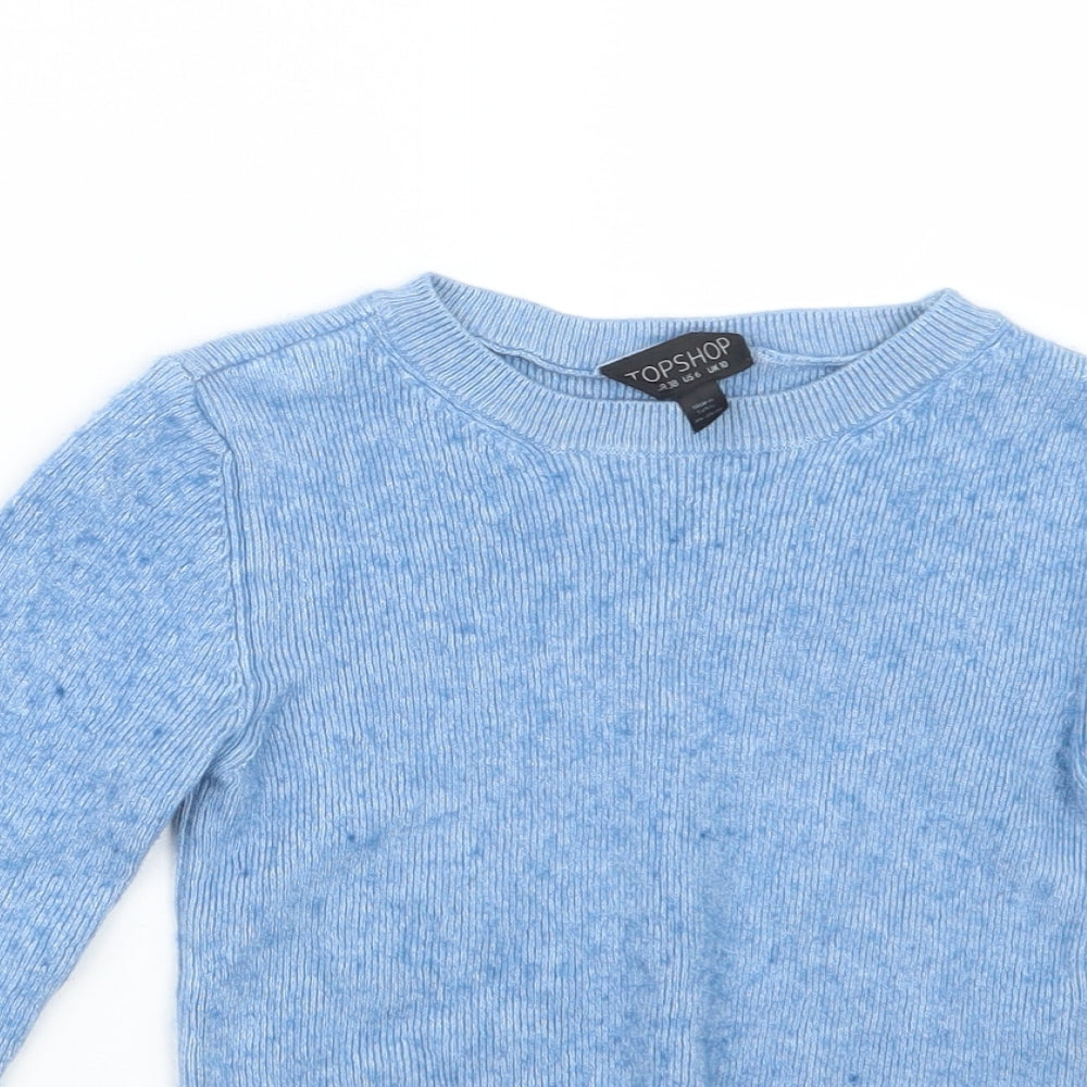 Topshop Womens Blue  Knit Pullover Jumper Size 10  - Cropped