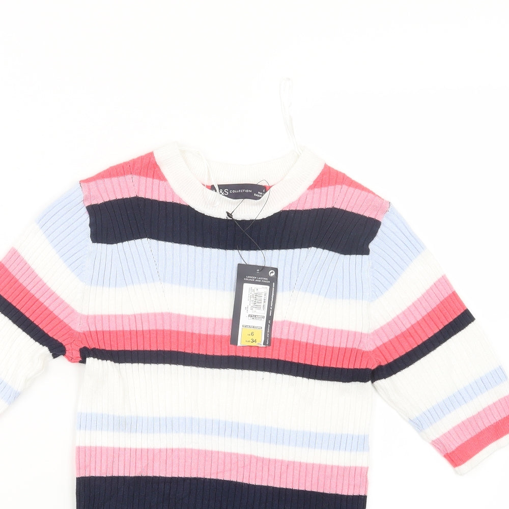 Marks and Spencer Womens Blue Striped Knit Pullover Jumper Size 6