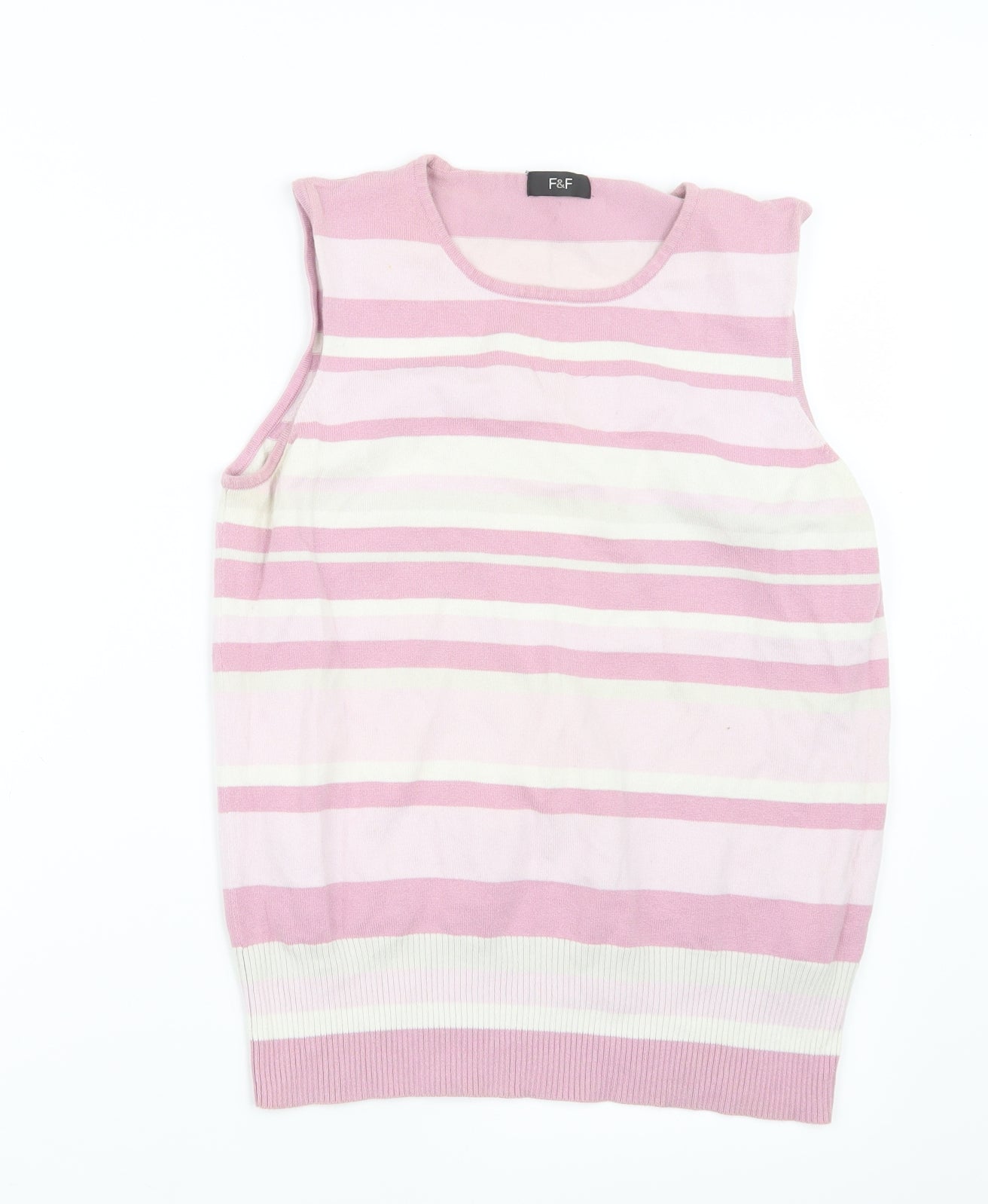 F&F Womens Pink Striped Knit Pullover Jumper Size 16