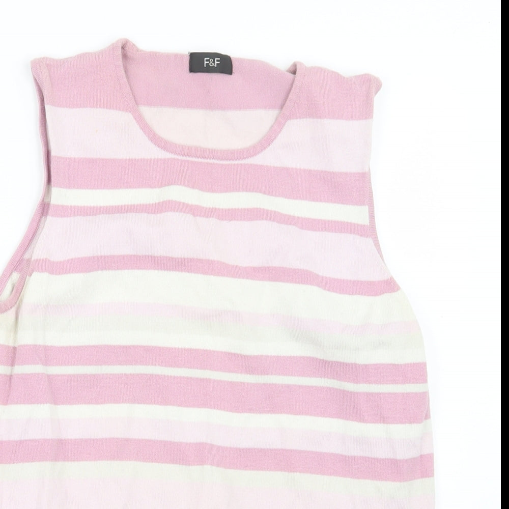 F&F Womens Pink Striped Knit Pullover Jumper Size 16