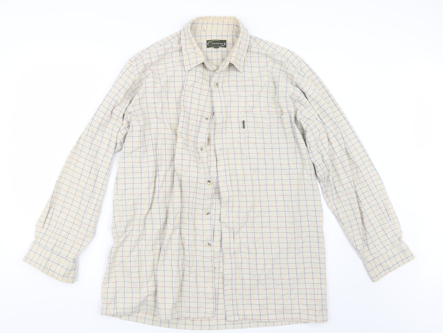 Champion Mens Beige Check   Button-Up Size L