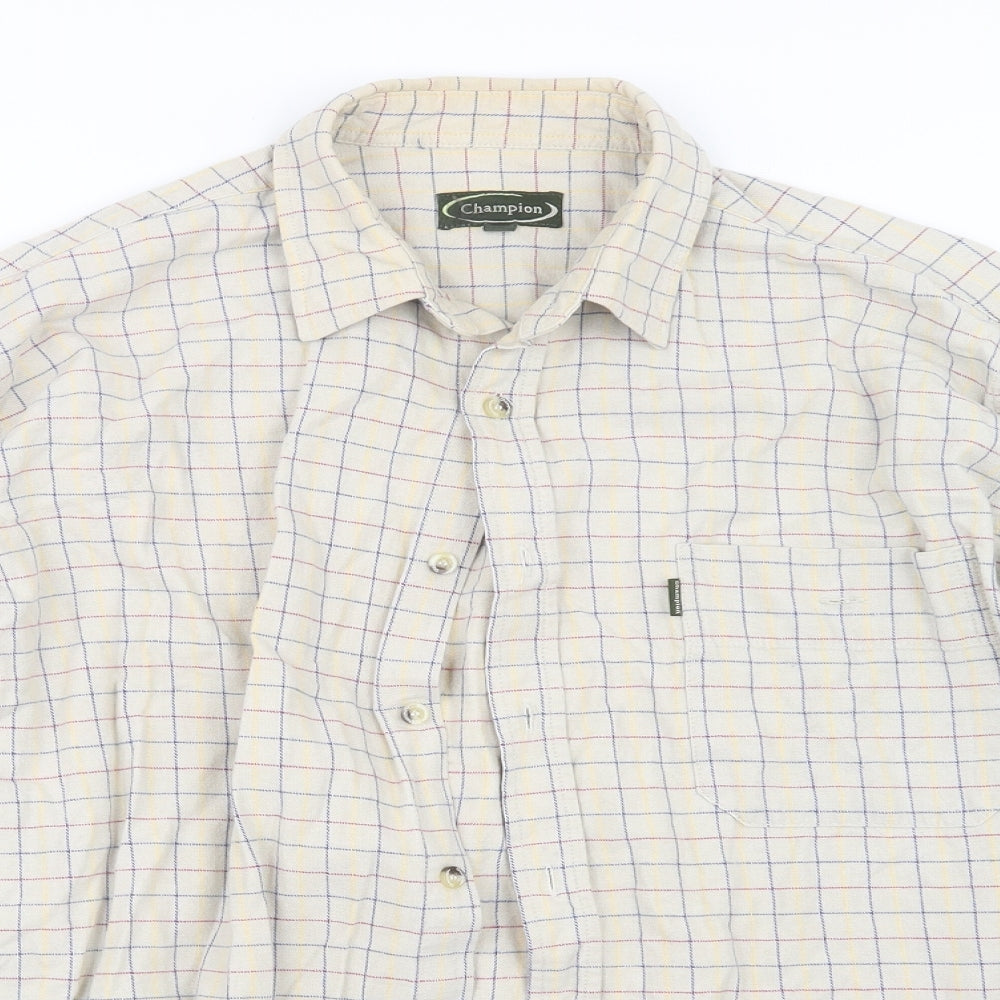 Champion Mens Beige Check   Button-Up Size L