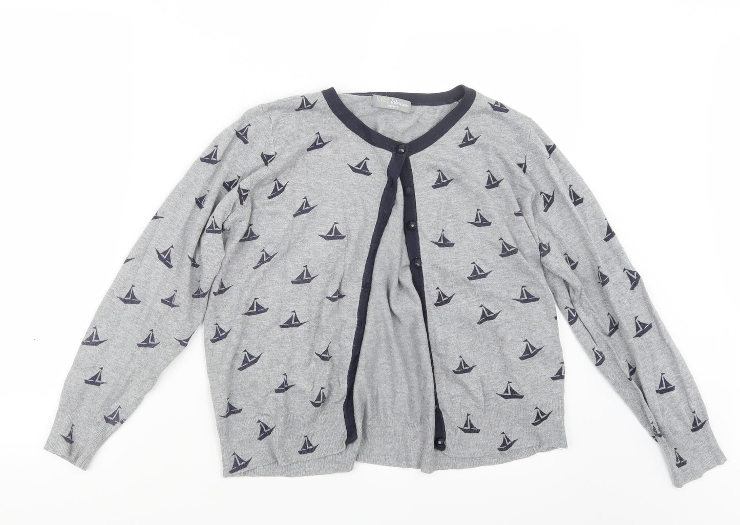 Marks and Spencer Womens Grey Geometric Knit Cardigan Jumper Size 18