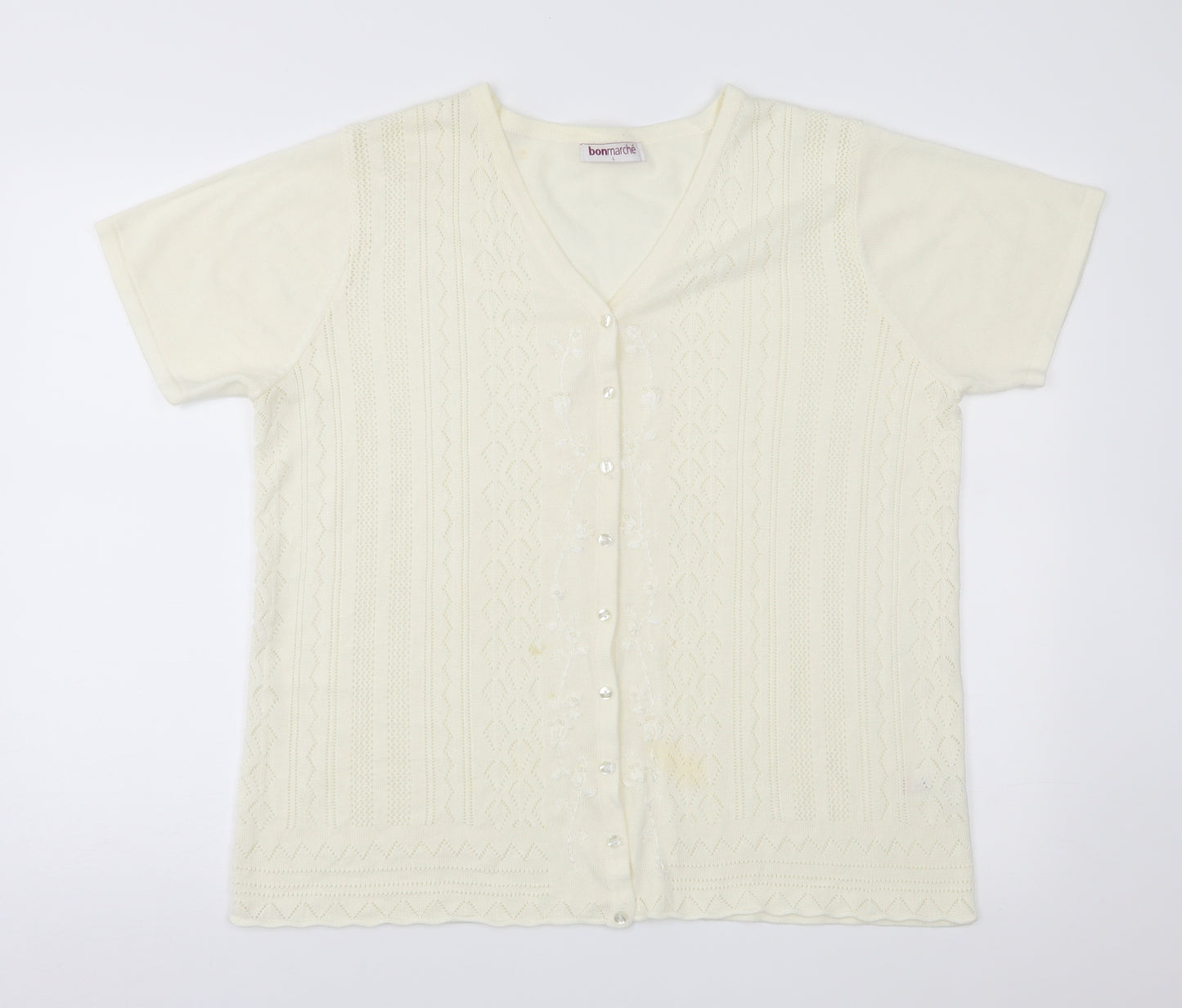 Bonmarché Womens Ivory Floral Knit Cardigan Jumper Size L