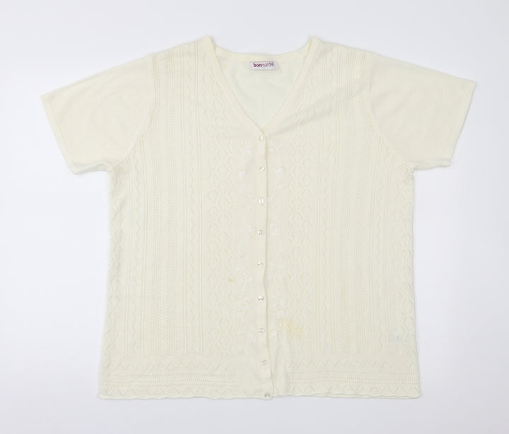 Bonmarché Womens Ivory Floral Knit Cardigan Jumper Size L