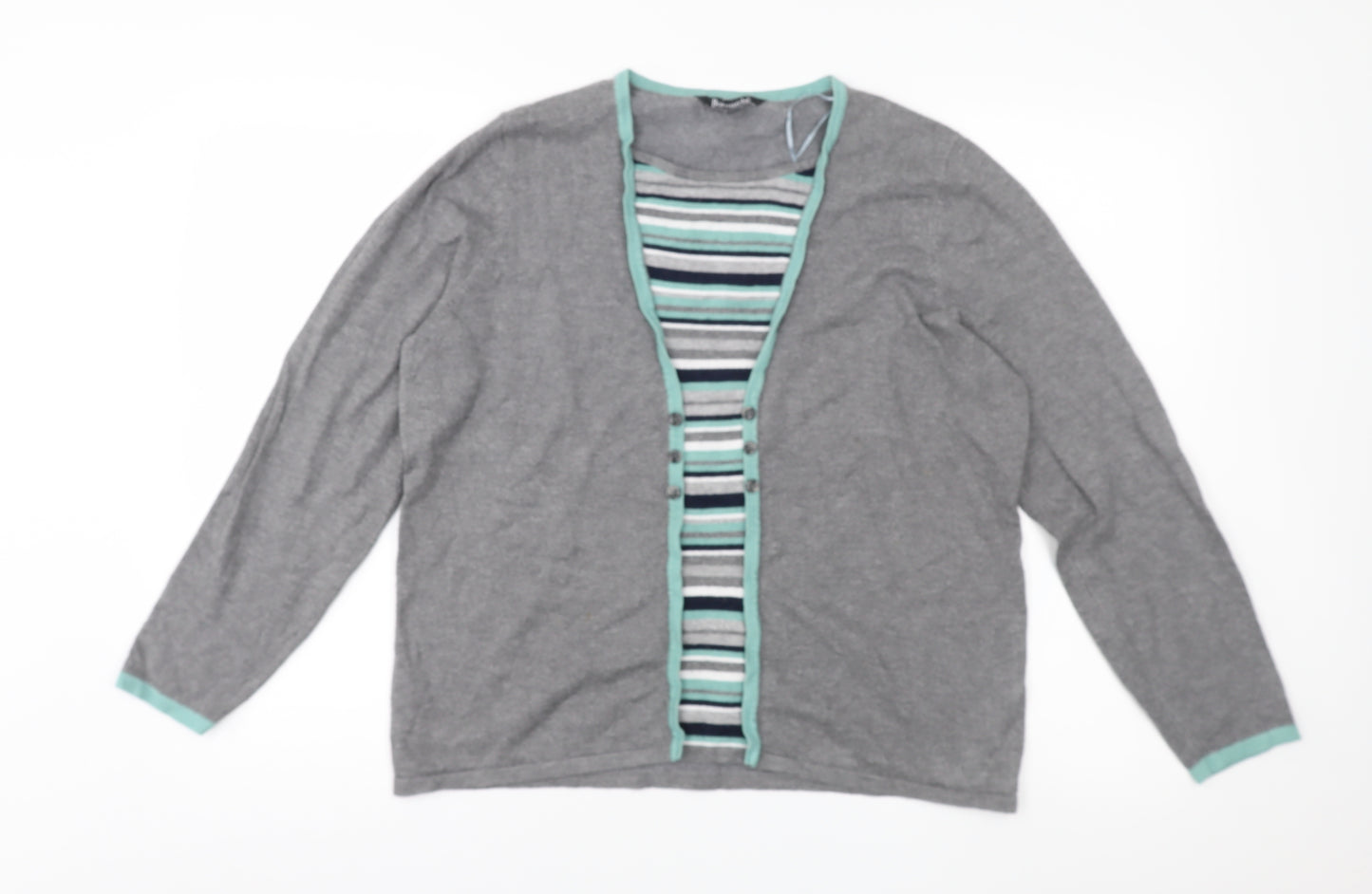 Bonmarché Womens Grey Striped Knit Pullover Jumper Size 16