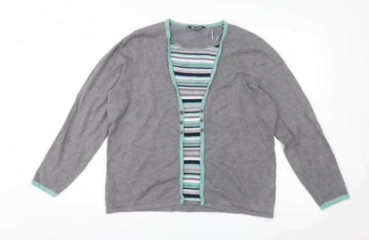 Bonmarché Womens Grey Striped Knit Pullover Jumper Size 16