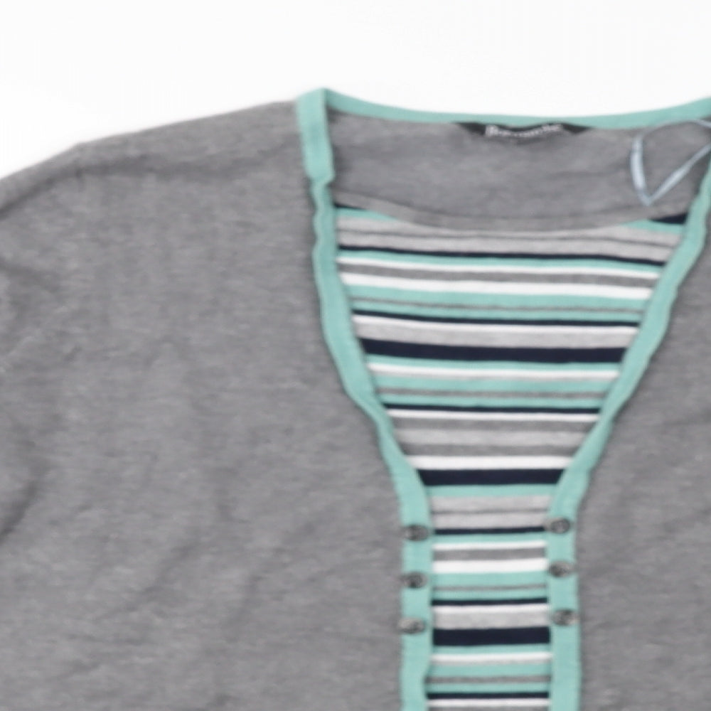 Bonmarché Womens Grey Striped Knit Pullover Jumper Size 16