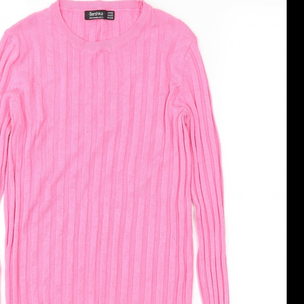 Bershka Womens Pink  Knit Basic T-Shirt Size 4