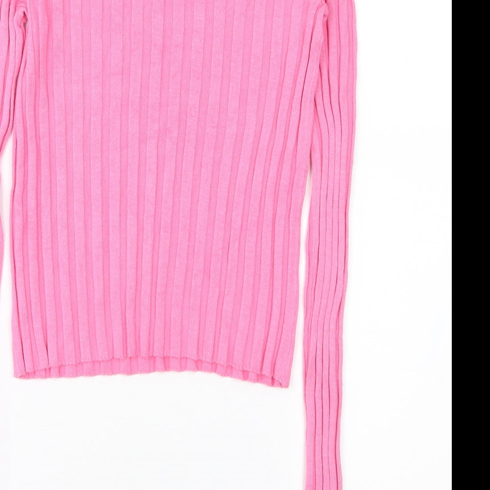 Bershka Womens Pink  Knit Basic T-Shirt Size 4