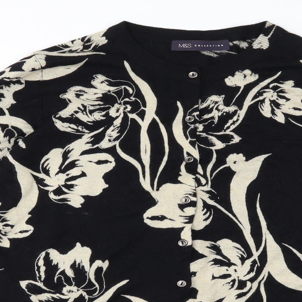 M&S Womens Black Floral Knit Cardigan Jumper Size 14