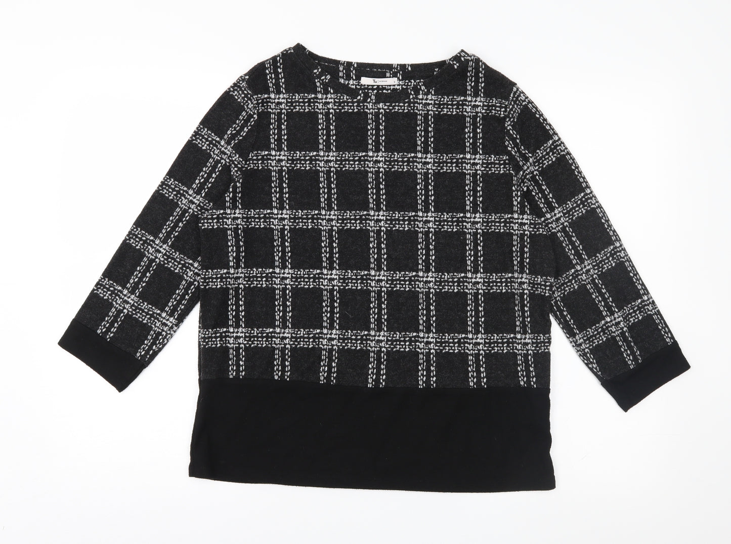 TU Womens Black Herringbone Knit Pullover Jumper Size 12