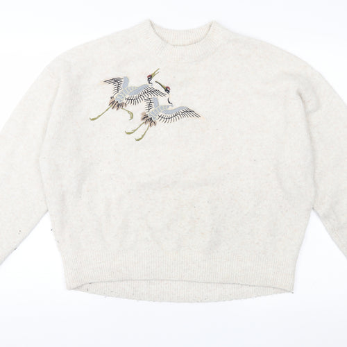 H&M Womens Ivory  Knit Pullover Jumper Size 8  - bird