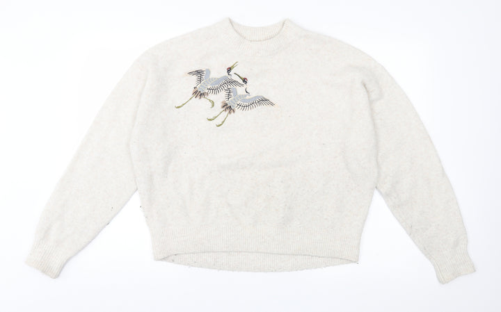 H&M Womens Ivory  Knit Pullover Jumper Size 8  - bird