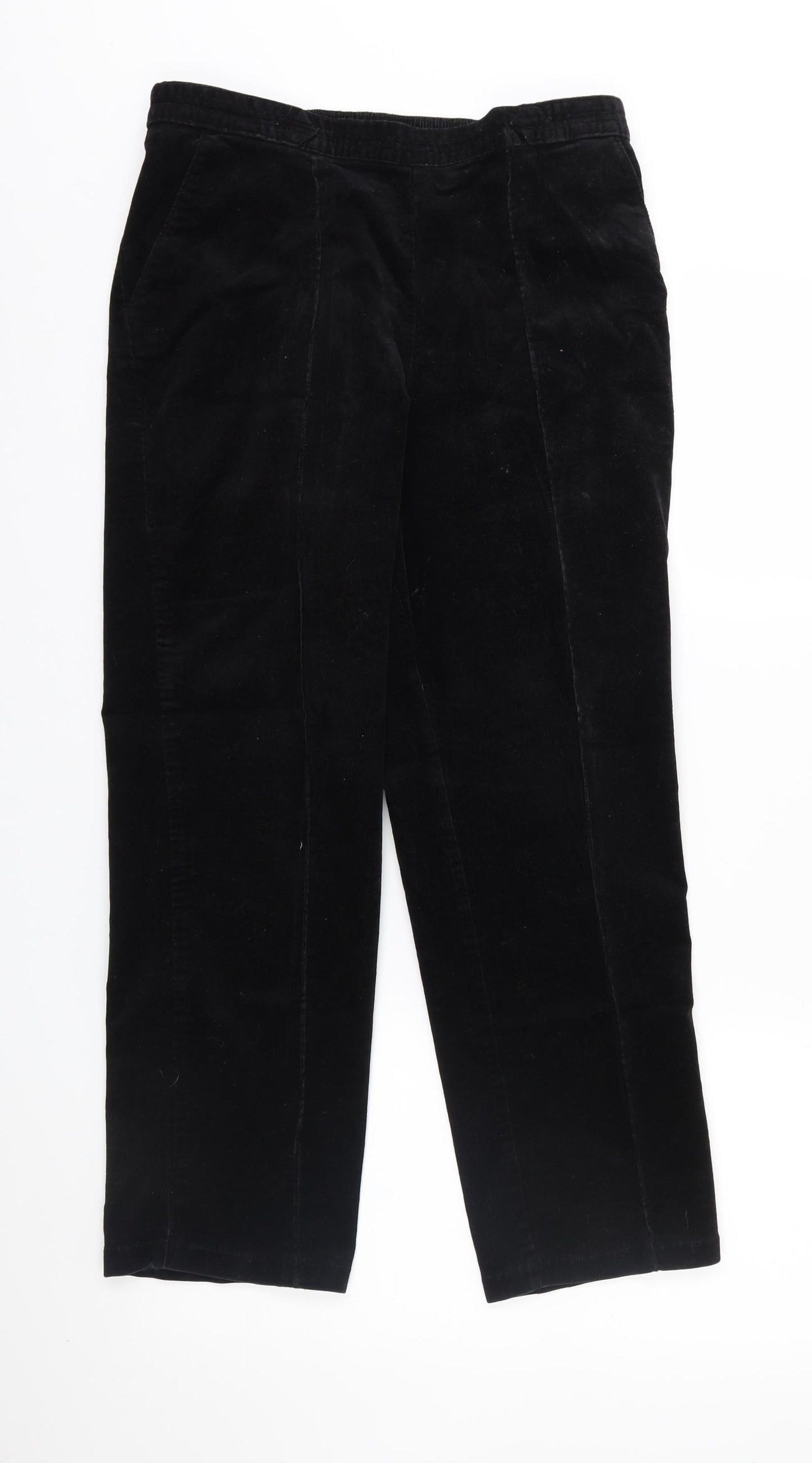 M&S Womens Black  Velvet Trousers  Size 12 L25 in