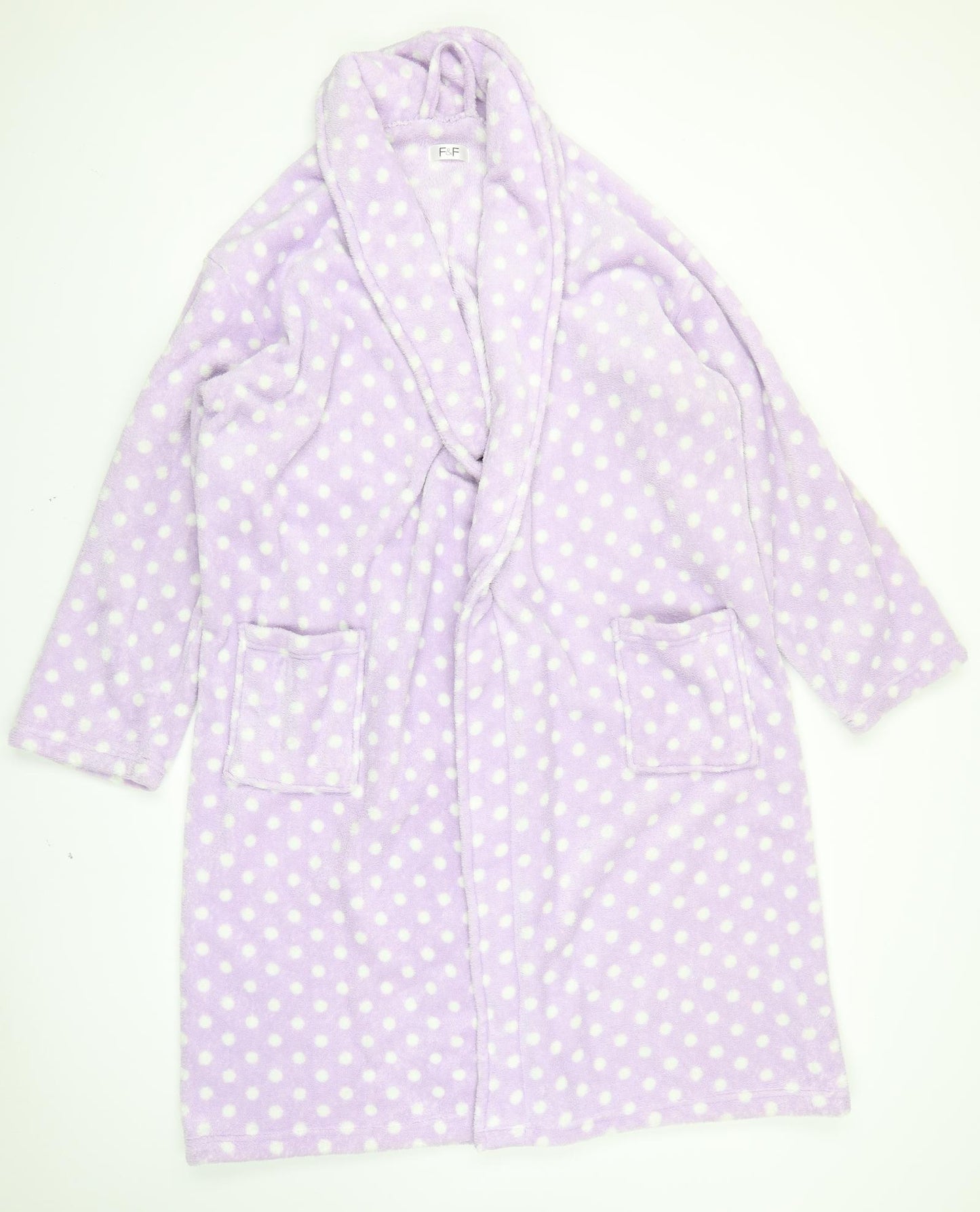 F&F Womens Purple Polka Dot Fleece Kaftan Robe Size L