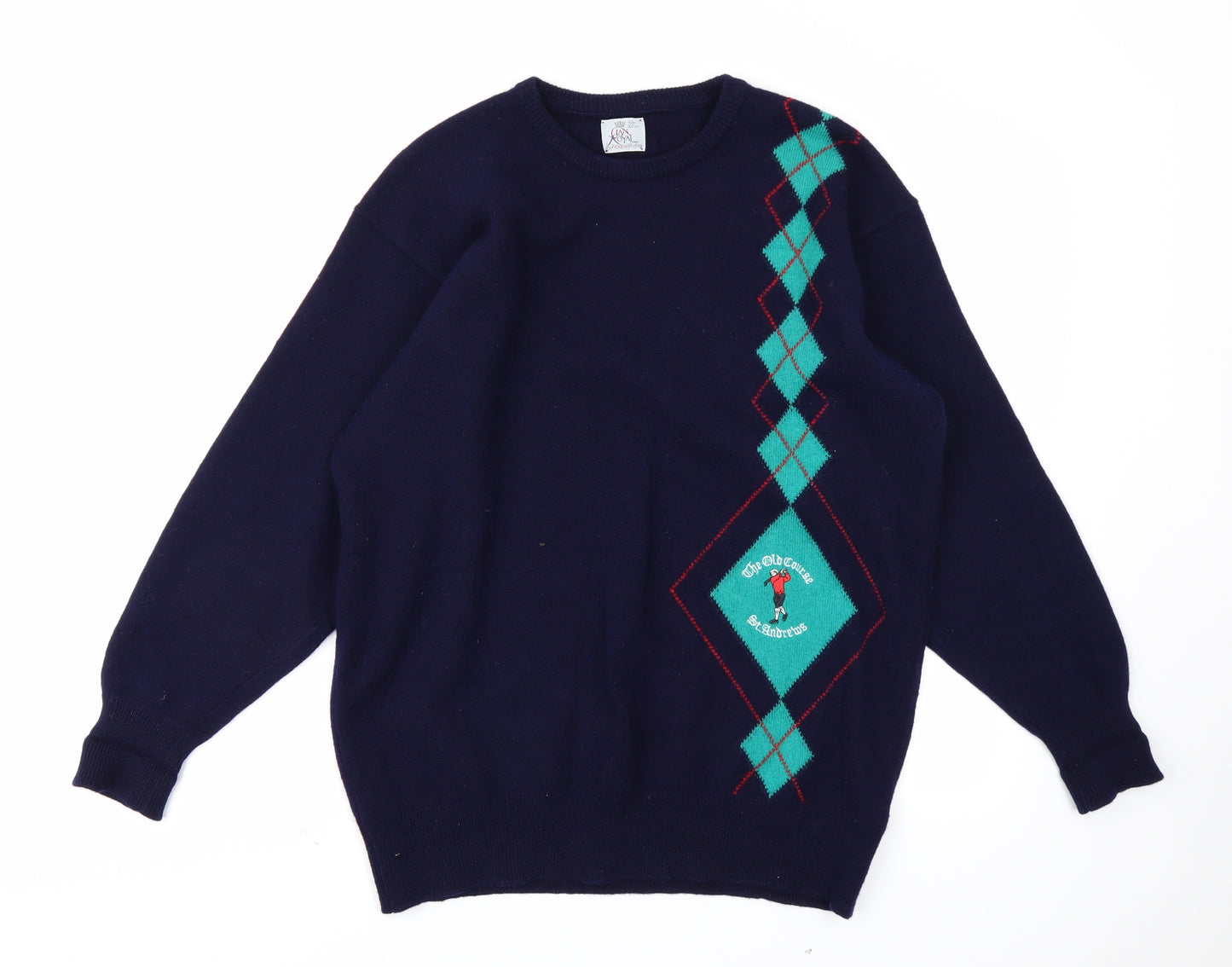 Clan Royal Mens Blue Argyle/Diamond Knit Pullover Jumper Size S