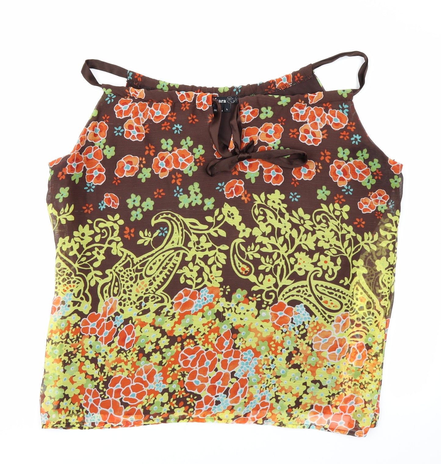 Takara Womens Brown Floral  Basic Blouse Size L