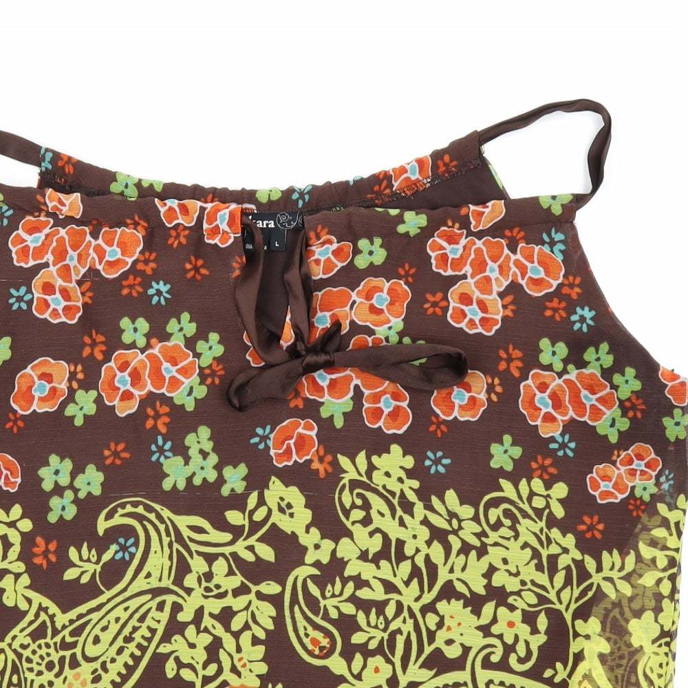 Takara Womens Brown Floral  Basic Blouse Size L