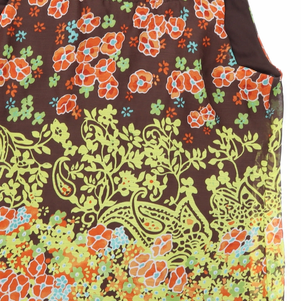 Takara Womens Brown Floral  Basic Blouse Size L