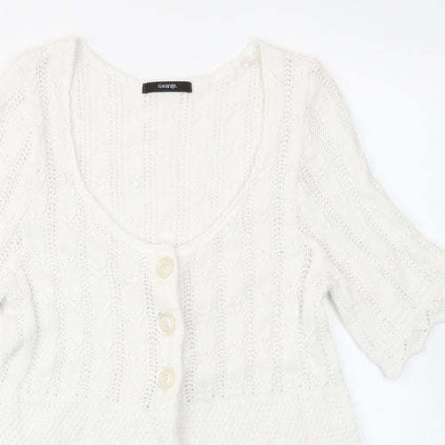 George Womens White  Knit Cardigan Jumper Size 14