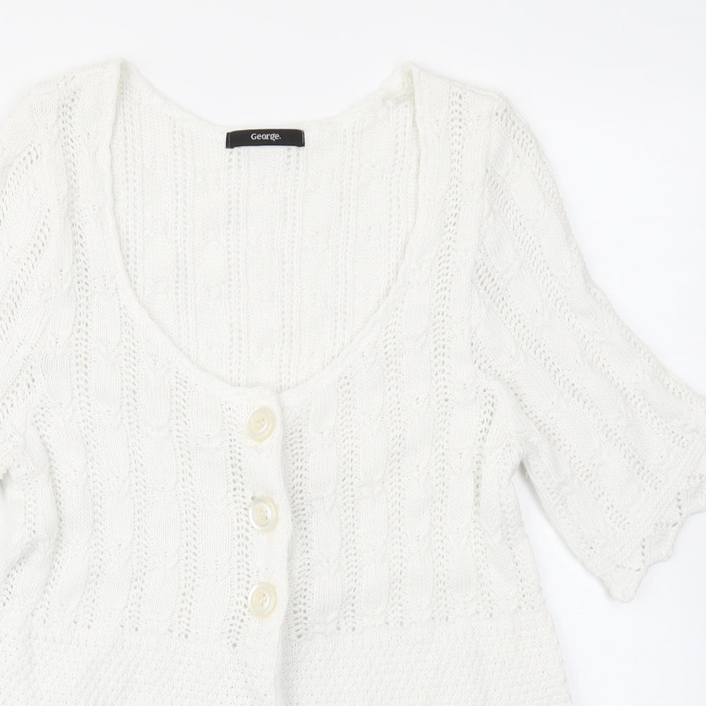 George Womens White  Knit Cardigan Jumper Size 14