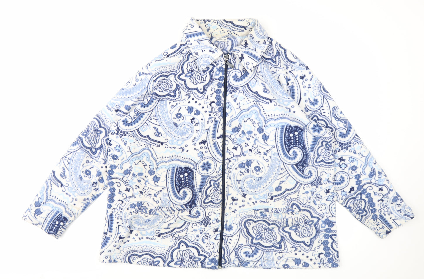 Damart Womens Blue Batik Fleece Full Zip Sweatshirt Size 22