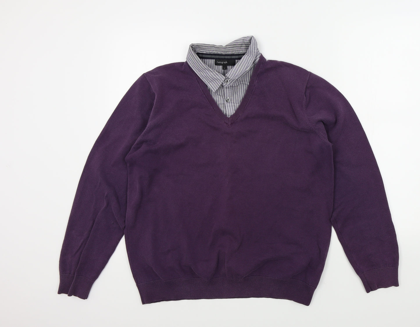 Primark Mens Purple   Pullover Jumper Size L  - shirt collar insert